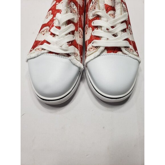 Azura Exchange Red Santa Claus Snowflake Print Flat Canvas Shoes Women Size 41 - Picture 6 of 9
